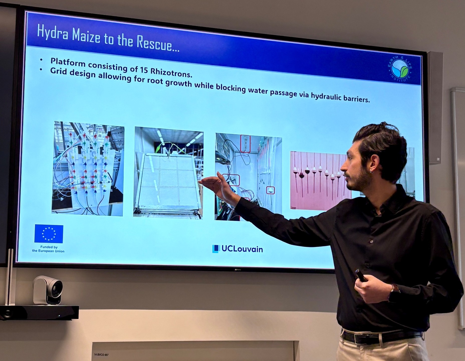 Man presenting information on slides